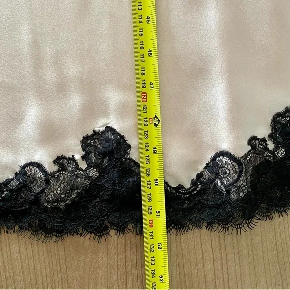 Oscar De La Renta Blush Pink Long Satin Slip Dress with Black Lace - Size XS - Picture 7 of 11